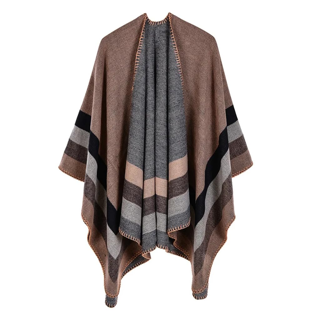 Mantello Poncho Mantelle Casual da Turismo in Maglia Calda Jacquard da Donna Autunno Inverno (4 Taglia Unica)