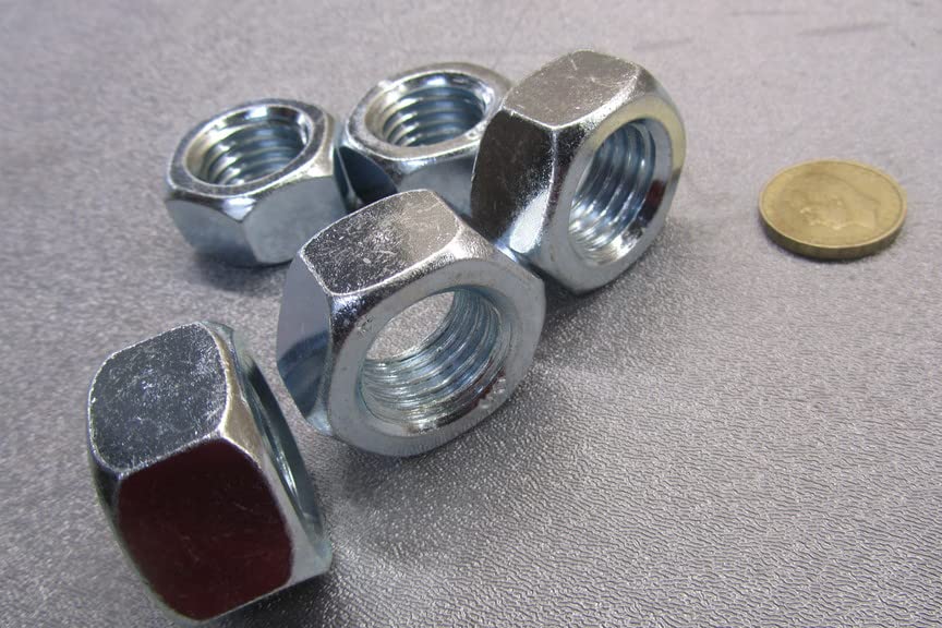 Grade 5 Zinc Plated Steel Hex Nuts R H 1-1/8"-12 Thread x 1-11/16" W x 31/32" H 5 Pcs