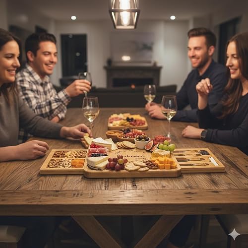 Miniatura 9 de Juego de tablas de charcutería personalizadas con dos cajones, tabla de queso de bambú grabada personalizada, Navidad, boda y regalo de inauguración