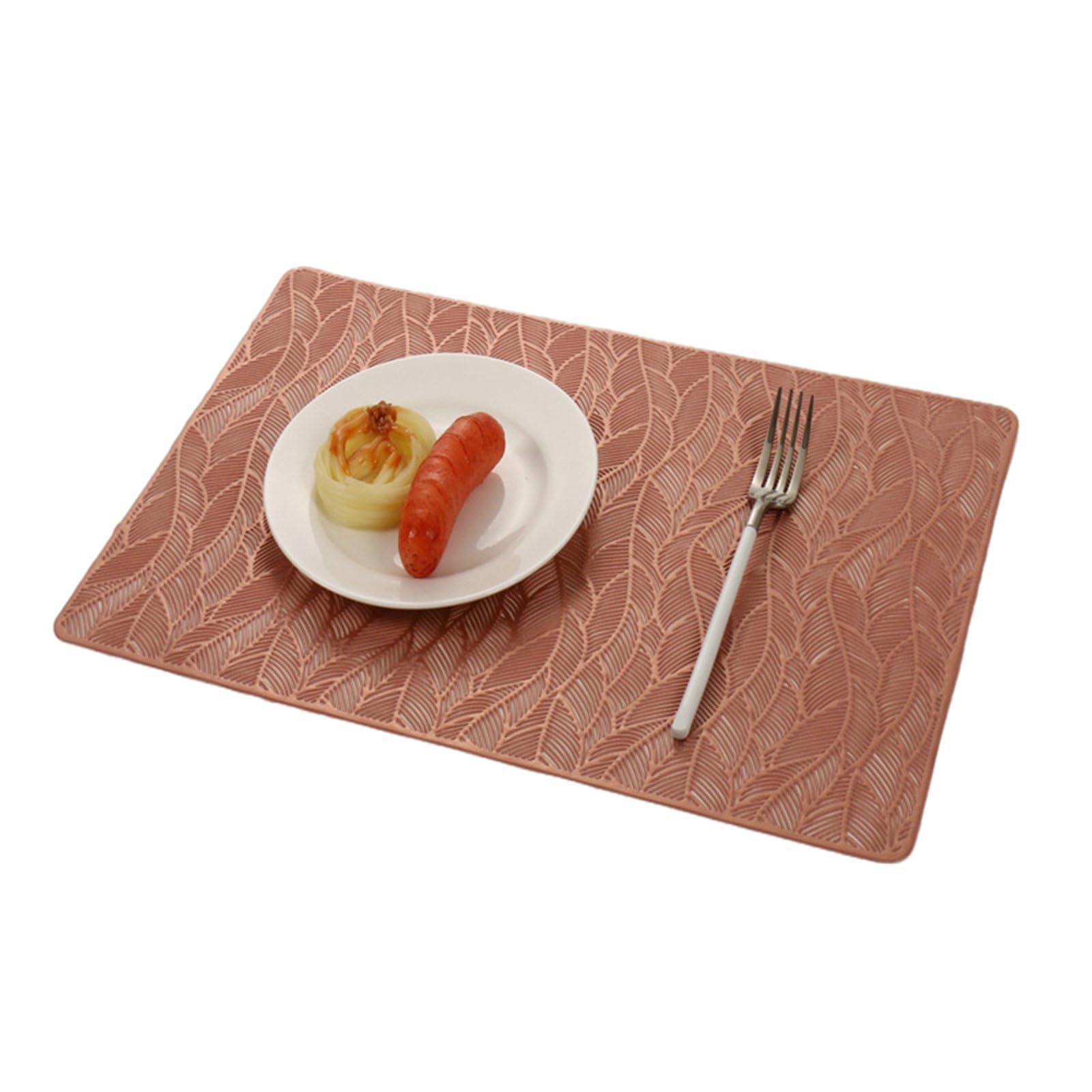 Juego de 10 manteles individuales de cocina lavables con diseño de hojas vacías de estilo europeo, de PVC, no resbaladizos, resistentes al calor, color oro rosa, 30 x 45 cm