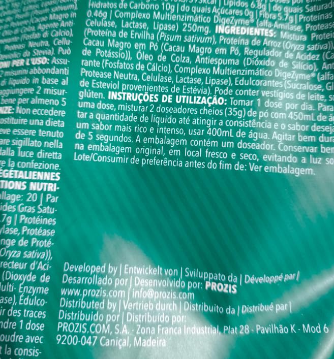 Vegan Protein 700 gr - proteine vegane a base di piselli, riso (700 grammi, cioccolato e nocciole)