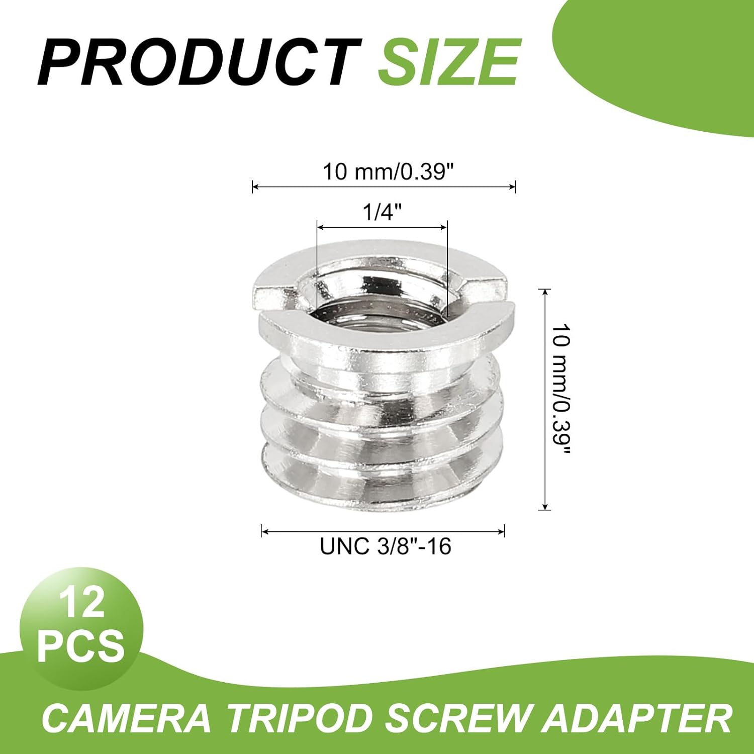PATIKIL 1/4" Female to 3/8" Male Convert Screw Adapter, 12 Pcs Tripod Thread Adapter Mount for Camera Monopod Video DSLR SLR Mic Stand, Silver