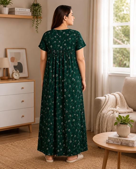Image of Nighty for Women Pure Cotton Combo Pack of 2 | Green