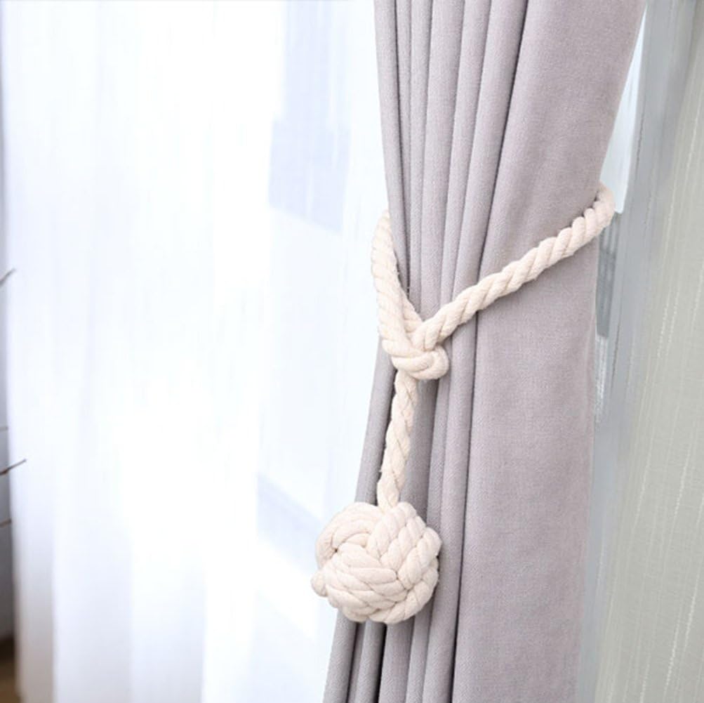 DEZENE 4 Pack Curtain Tiebacks,Handmade Natural Cotton Rope Drapery Tie Bakes,Decorative Holdbacks Holders for Window Sheer and Blackout Panels,Navy : Home & Kitchen