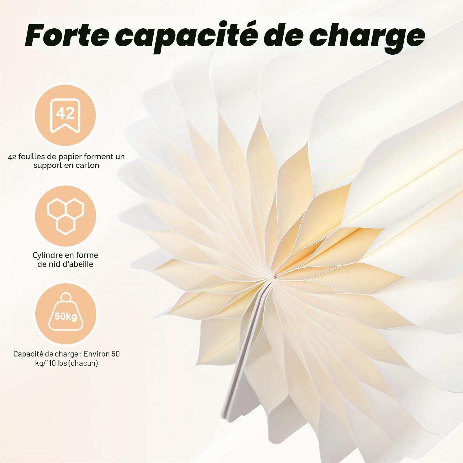 Lot de 5 supports de fleurs pliables en papier blanc, 20/40/60/80/100 cm de haut, en papier blanc, support à gâteau, support cylindrique avec panneau en PVC, présentoir pour mariage, anniversaire