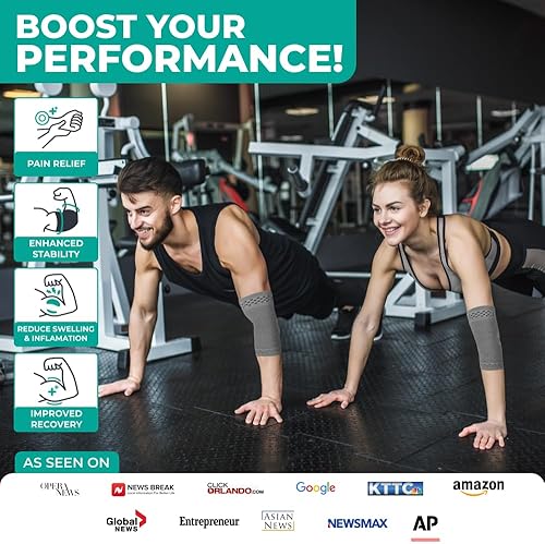 Vista 39 de Modvel Paquete de 2 coderas – Coderas de compresión para codo de golfista para aliviar el dolor en las articulaciones, recuperación, apoyos de Negro