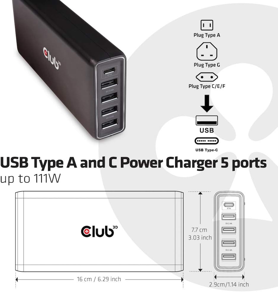 Club 3D USB Charging Kit/Bundle for Most Smartphones, Black (CAC-1903)