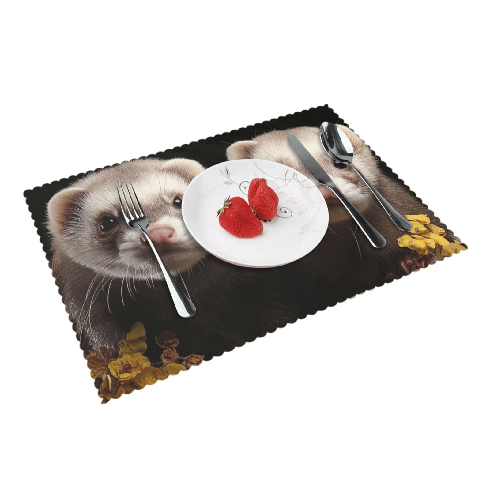 Placemats Set of 4 Heat Resistant Non-Slip Place Mats for Dining Table Ferrets Placemats Washable Woven Table Mats Wipeable Placemat for Kitchen Decoration 30 x 45 cm
