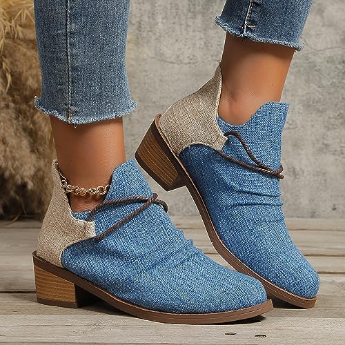 Bottes courtes patchwork léopard rétro femme bottines toile talon épais zip