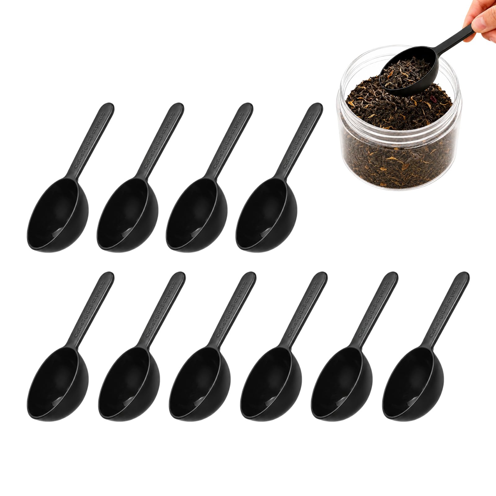 Tinminx 10PCS Black Measuring Spoons Set, 7g Reusable Plastic Scoops, Durable Coffee Protein Powder Scoops for Dry Ingredients Tea Milk Powder Washing Powder Kitchen