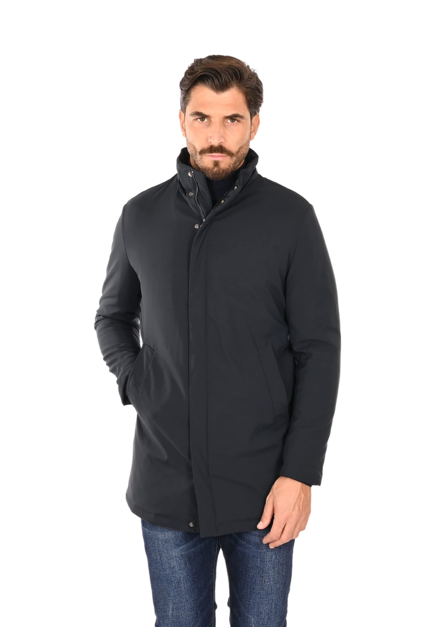 Parka Uomo Invernale Impermeabile Lungo con Cappuccio Rimovibile Elegante