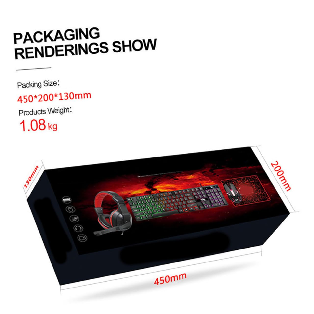 Pack Teclado y Ratón Gaming con Auriculares y Alfombrilla, Iluminación RGB, Material ABS, Diseño Ergonómico para Juegos