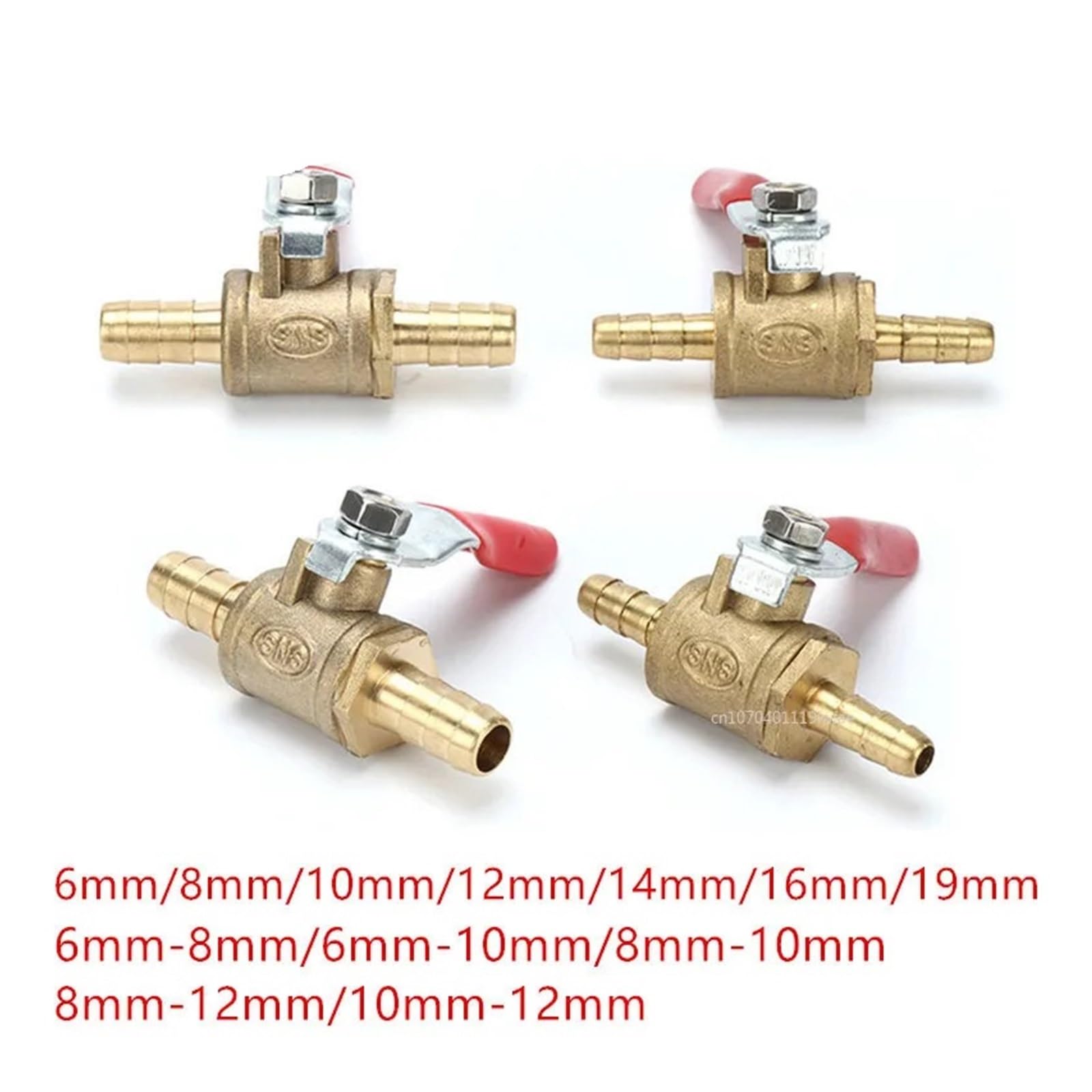 Llave De Paso Agua Conector neumático de 6 mm a 19 mm, mango, reductor de manguera, espiga, latón en línea, válvula de bola de cierre for línea de agua(16mm Barb)