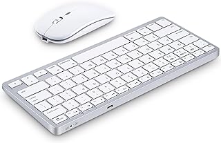 Wireless Keyboard and Mouse for Mac Bluetooth Rechargeable Keyboard and Mouse compatible with Apple Macbook iMac iPad Laptop Tablet Desktop MacOS iOS Windows (White-Silver Bluetooth Keyboard & Mouse)