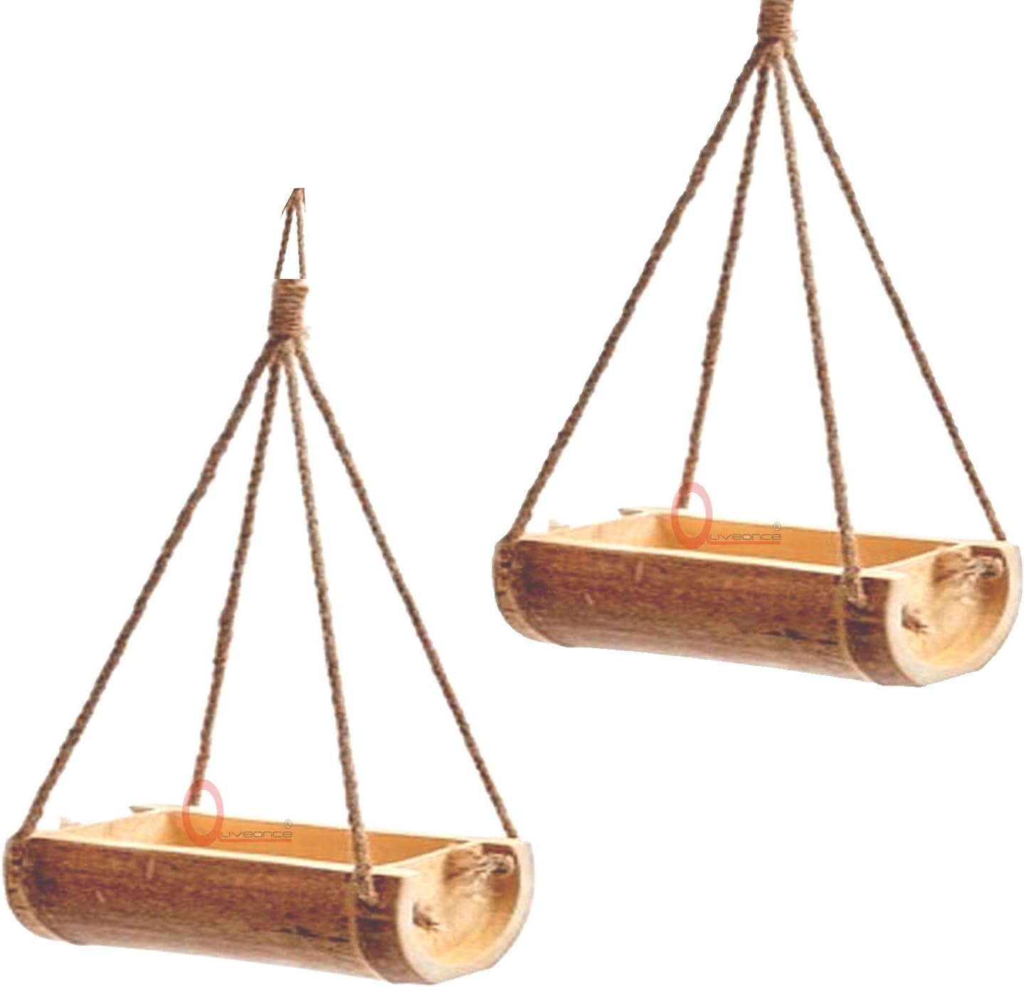 LIVEONCE Bamboo Open Feeder for Birds Natural Bamboo Set of 2- Color -Natural (Green to Pale Yellow)