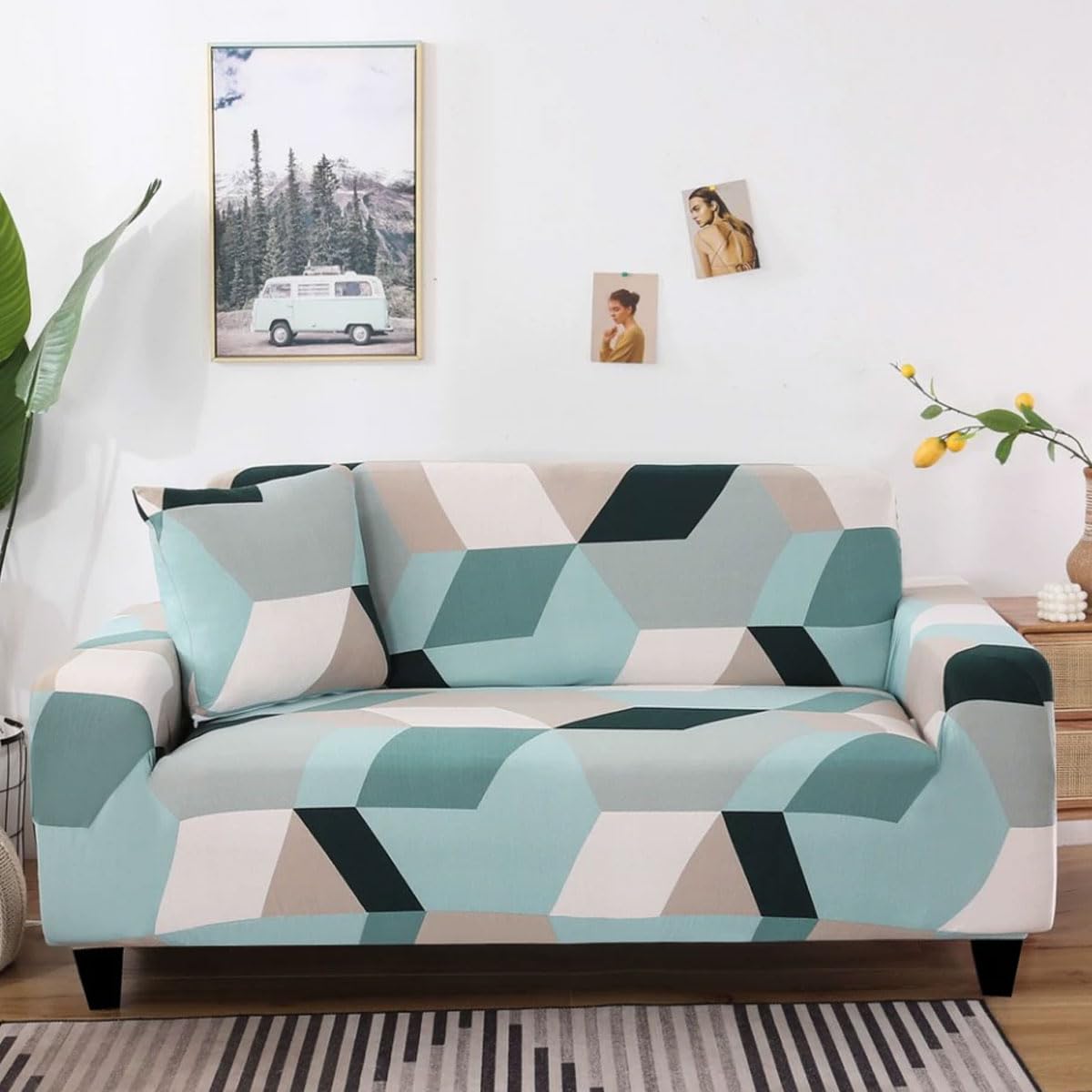 Snqzo Sofa Cover 1/2/3/4 Seater High Stretch Sofa Covers Super Soft Sofa Slipcover Printed Pattern Sofa Covers All-inclusive Sofa Slipcover Non Slip Sofa Cover Washa(Size:2 Seater(145-185cm),Color:T)