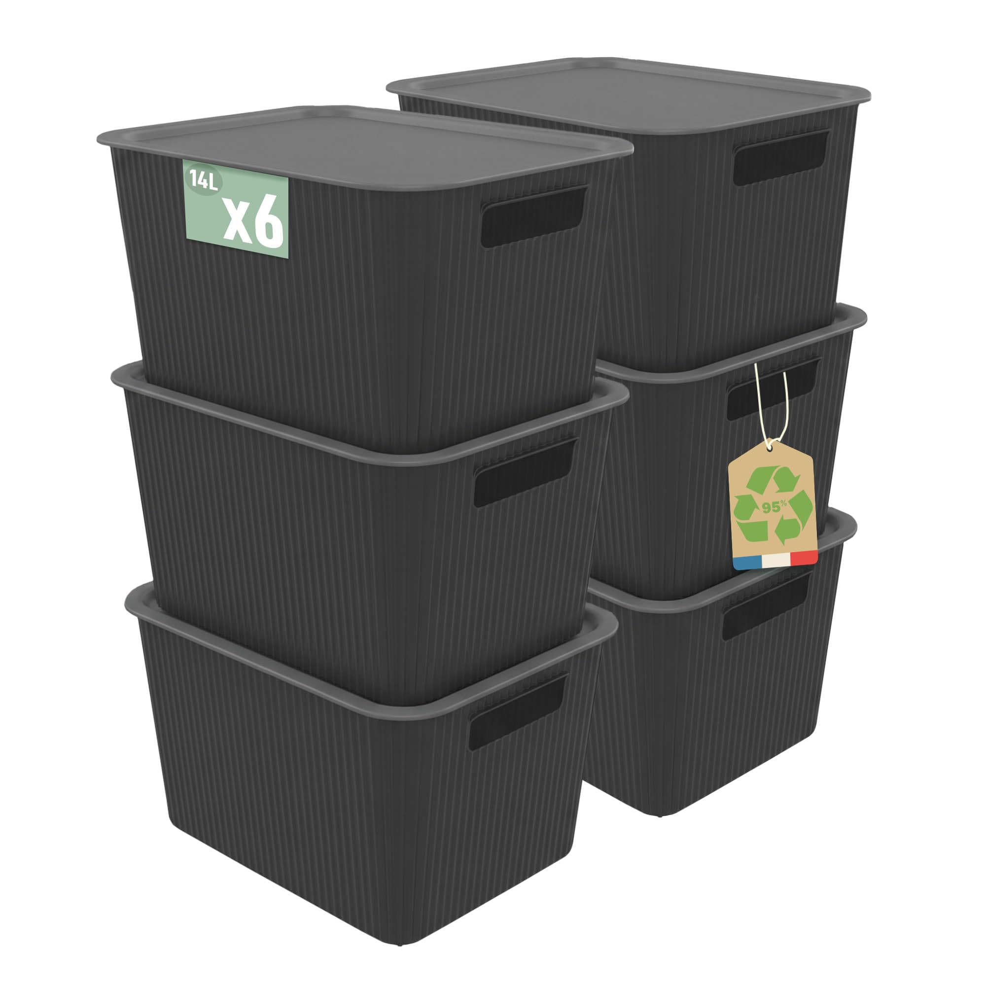 Sundis Vibox, boite de rangement plastique avec couvercle, 14L, x6, noir