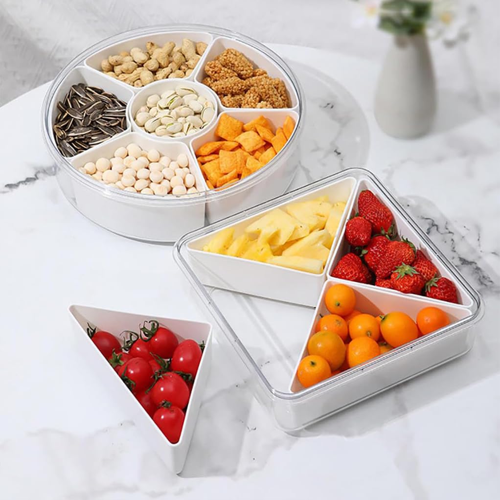 Geteiltes Serviertablett mit versiegeltem Deckel, Obst- und Gemüsetablett aus Kunststoff, Wiederverwendbare Snackbehälter, Partyteller für Süßigkeiten, Vorspeisen, Snacks, Obst, Nüsse,