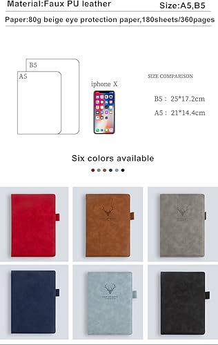 Miniatura 2 de Ailifly Cuaderno de diario de 360 páginas con patrón de cabeza de ciervo grueso, tapa dura, cubierta de piel sintética sintética, diario de