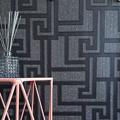 Versace 'Parvus Greek Key' Designer Geometric Wallpaper in Black (Full Roll)