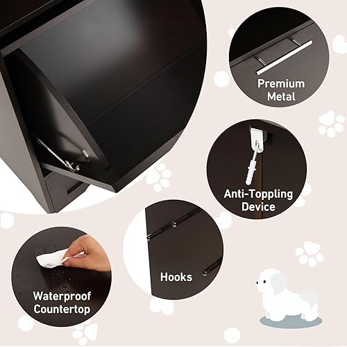 Miniatura 6 de HAPPAWS Gabinete de almacenamiento de alimentos para perros con 2 cuencos elevados para perros, contenedor de almacenamiento de alimentos para