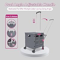 Vista 23 de FELICON SELORSS - Carrito plegable portátil con ruedas para subir escaleras y ruedas giratorias de 360°, mango telescópico, caja de plástico