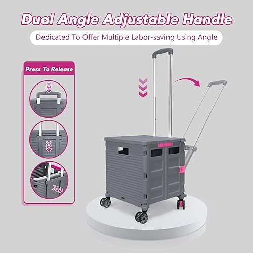 Miniatura 3 de SELORSS Carrito plegable con ruedas giratorias, tapa magnética extendida, mango telescópico, ángulo ajustable para transportes, comestibles,