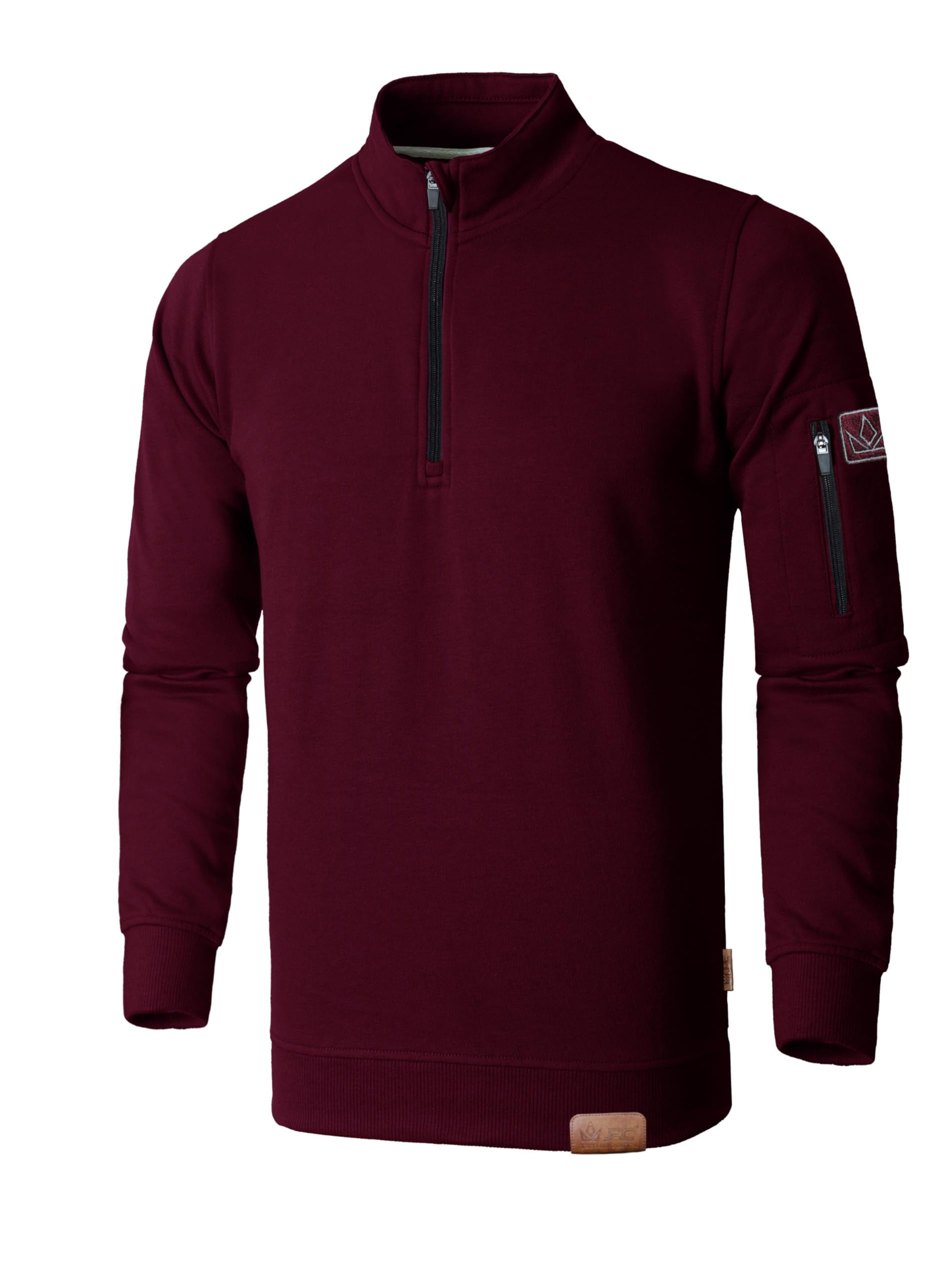 Jrc Just Royal Clothing Men's Maroon Quarter Zip Mock Neck Fleece Jumpers With Sleeve Zip Pocket, Casual 1/4 Zip Sweatshirts, Pullover, Sweater (, Xxxl)