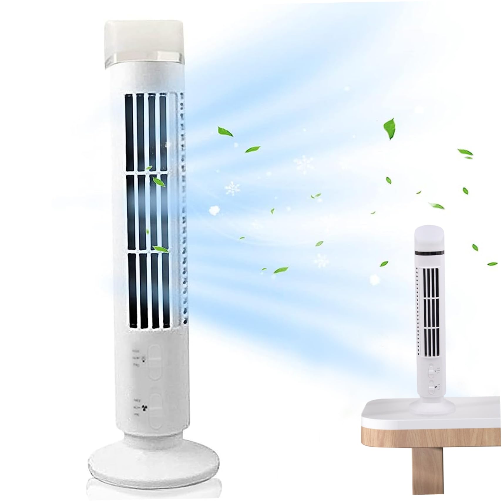Tower Fan Desktop Mini Tower Fan with LED Light Portable USB Charging 2 Speed Settings Oscillating No Leaves Quiet Cooling Fans for Home Office.