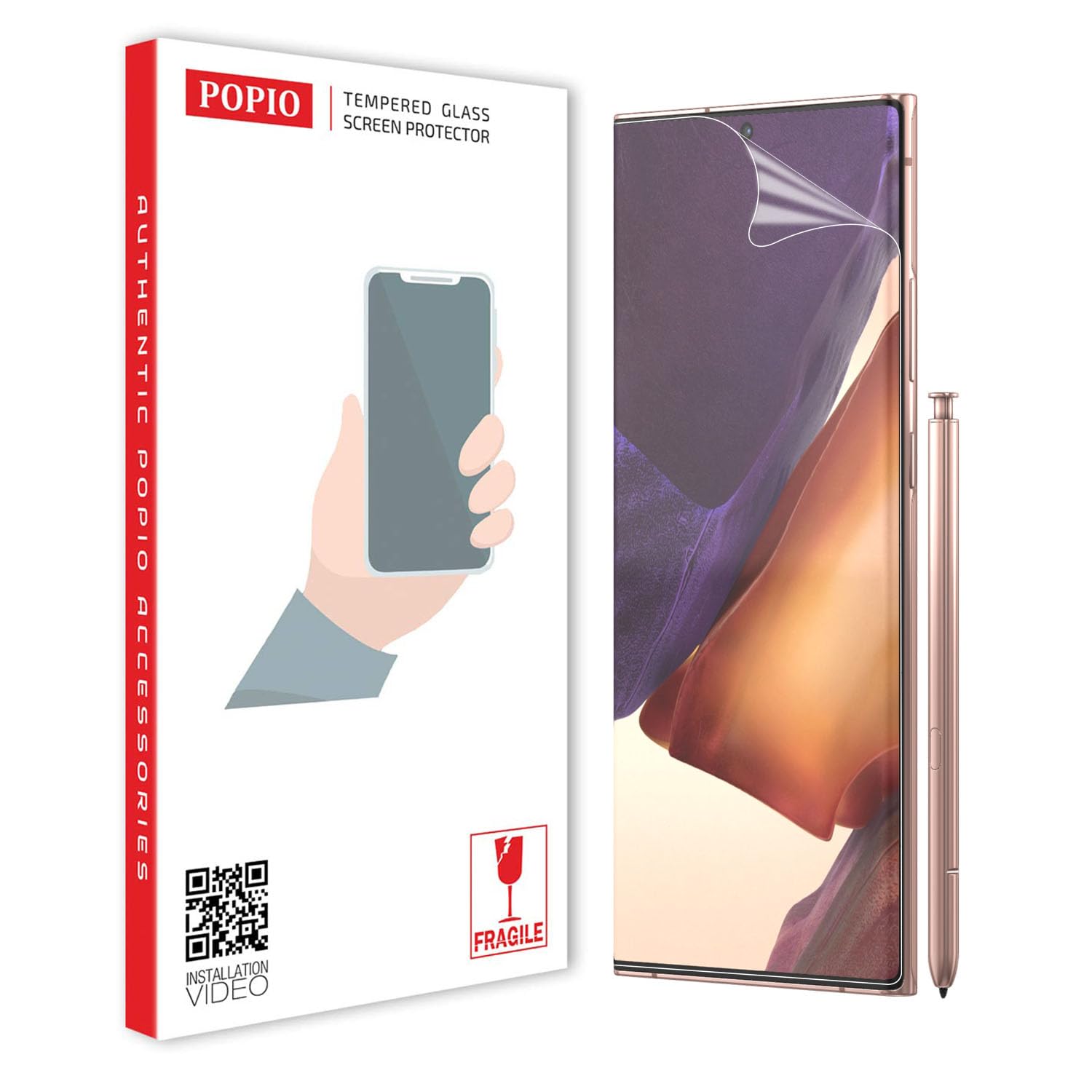 POPIO Acrylic Edge-To-Edge Protector Screen Guard For Samsung Galaxy Note 20 Ultra 5G Cellphone (Transparent) Edge To Edge Full Screen Coverage With Easy Installation Kit