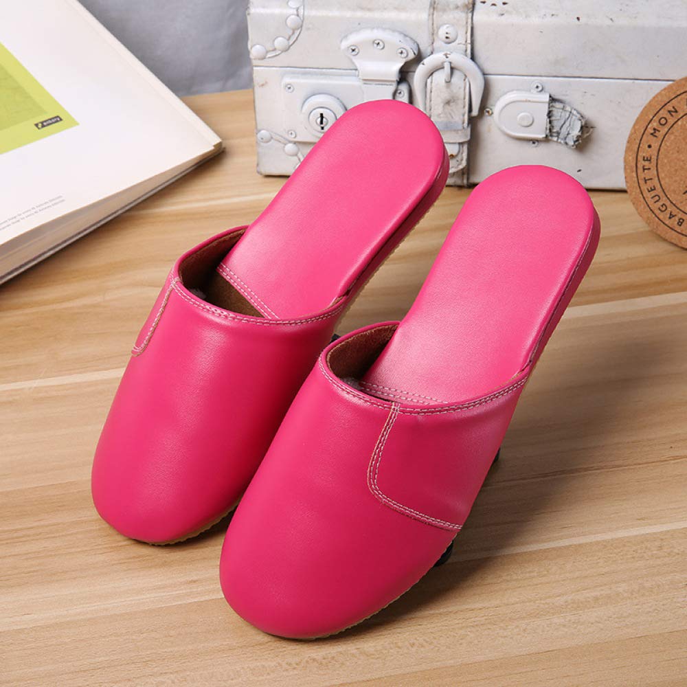 JIA HONG New Scalp Slippers, Non-slip Beef Tendon, Leather Slippers,Red1（39-40）