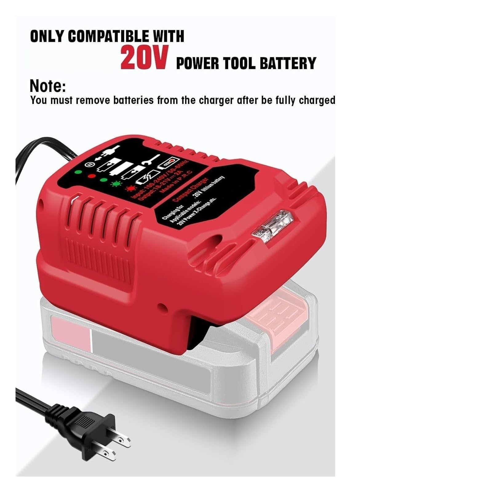 Chargeur de Batterie, Chargeur Portable for Batterie Li-ION 20 V, Station de Charge avec indicateur LED, Mini Chargeur