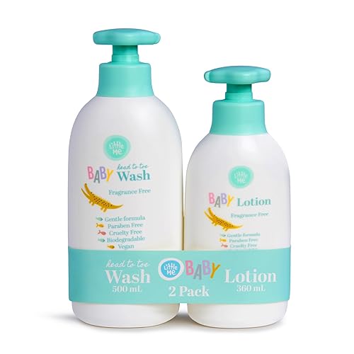 Little Me Paquete de 2 unidades de lavado 3 en 1 sin fragancia para bebés de la cabeza a los pies 16.9 fl oz y loción para bebé de 12.2 fl oz