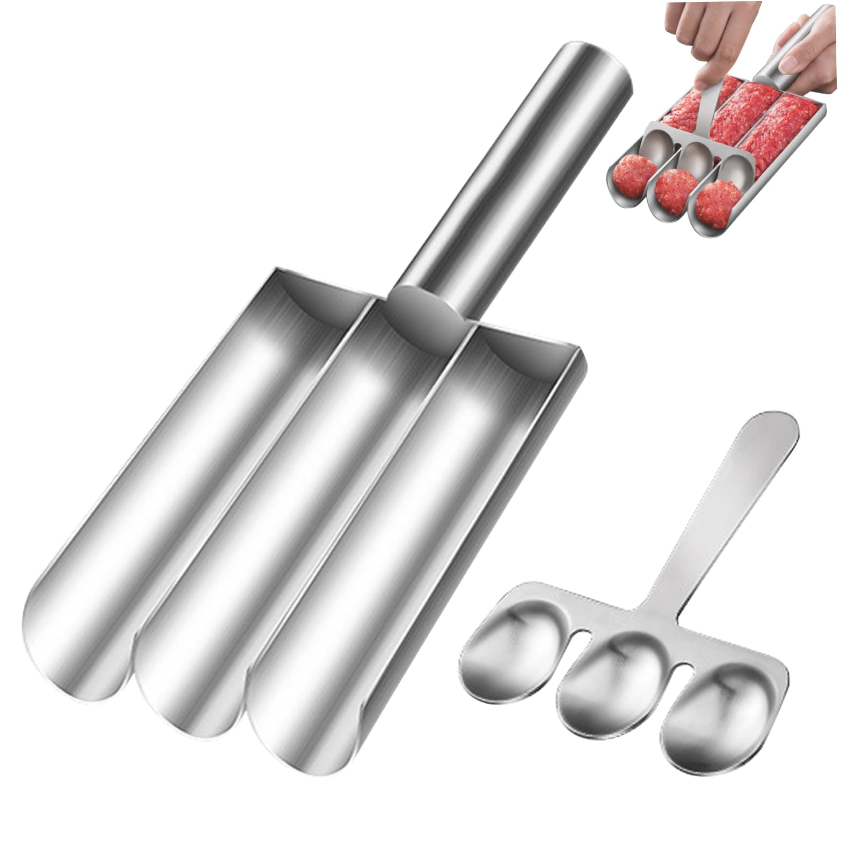 Meatball Maker with a Cutting Food Grade Stainless Steel Meatball Scoop Non Stick Kitchen Manual Mold with Handle for Fish Balls, Beef Balls