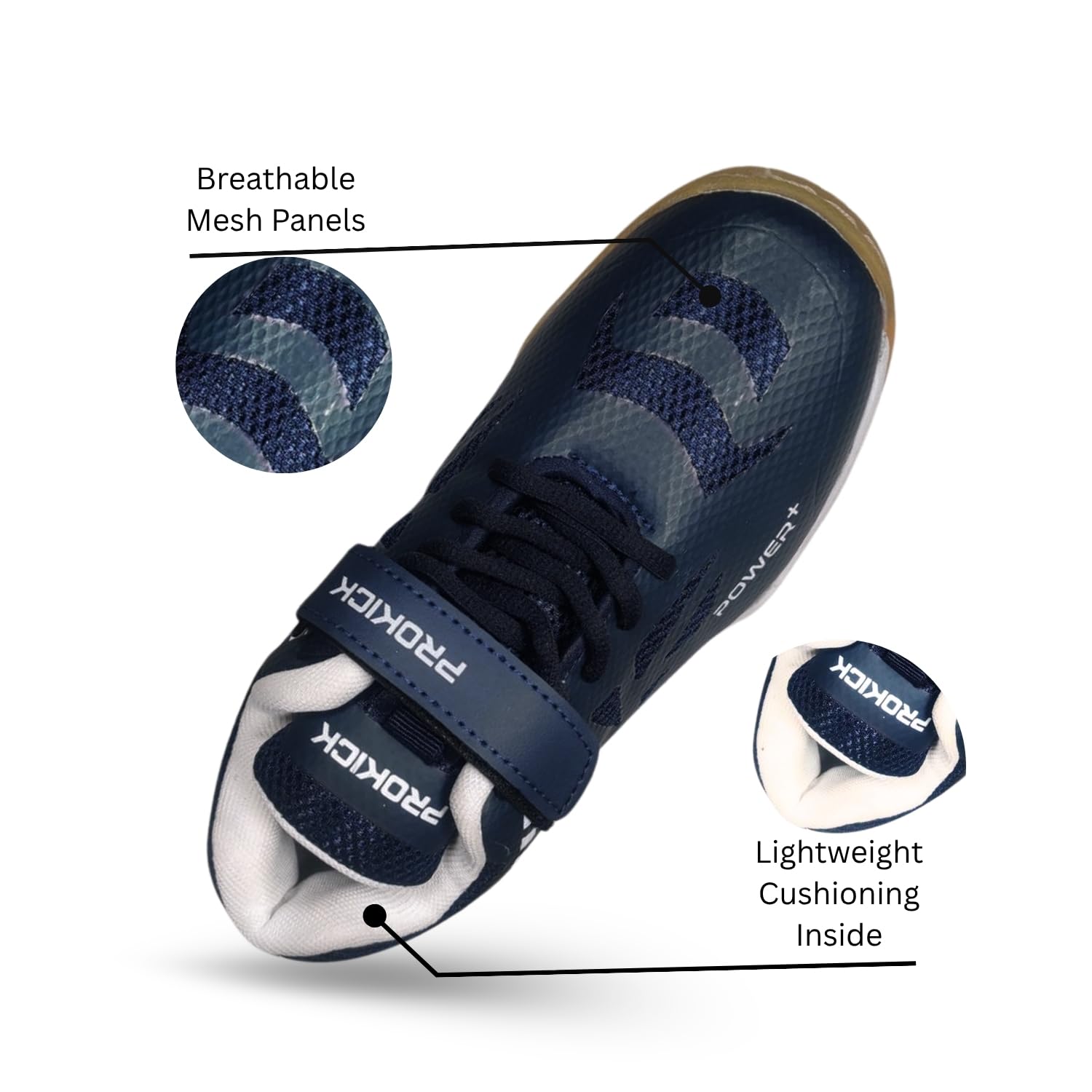 Prokick Power Plus Kids' Badminton Shoes with Strap | Lightweight, Non-Marking Sole | Comfortable & Easy Fit for Indoor Sports & Training, Blue - 2 UK 1