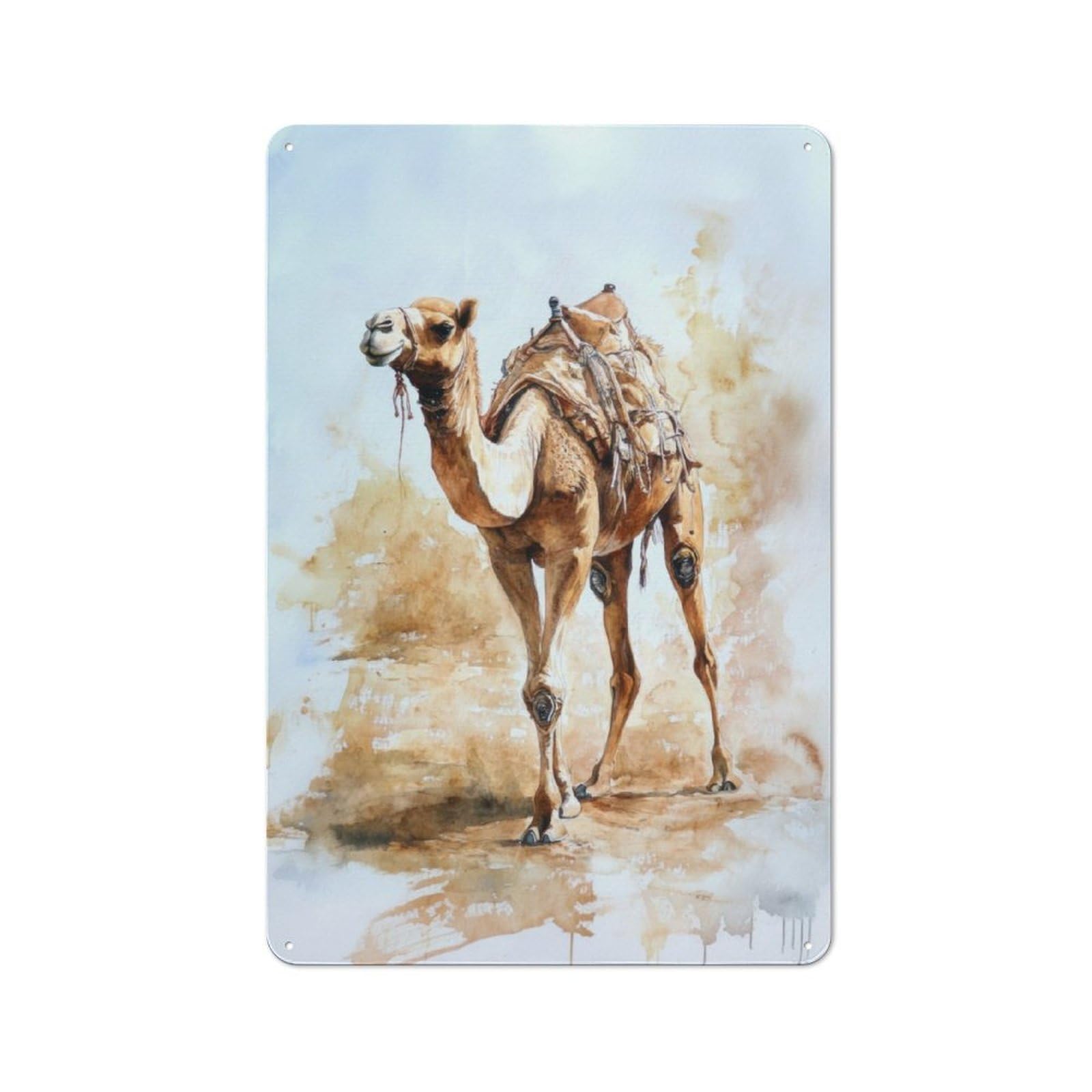 Junmoney Camel Watercolor Painting Retro Tin Sign 30X20cm For Man Cave Or Games Room, A Decorative Christmas Gift For Leisure-Room Decor Enthusiasts