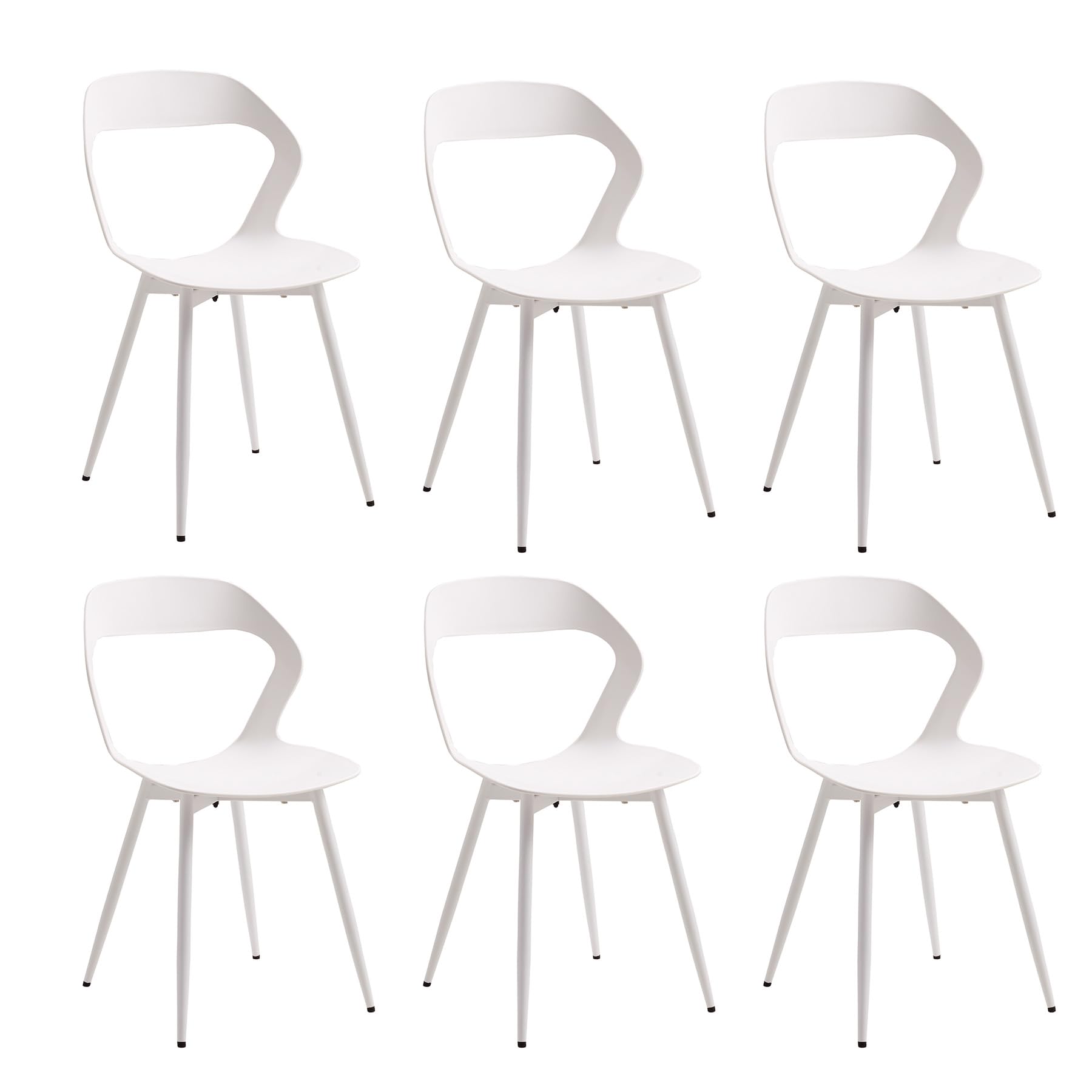 Pack de 6 Sillas de Comedor de Plástico con Patas de Metal, Sillas Laterales sin Brazos para Comedor, Cocina, Sala de Recepción, Sala de Estar (Blanco)