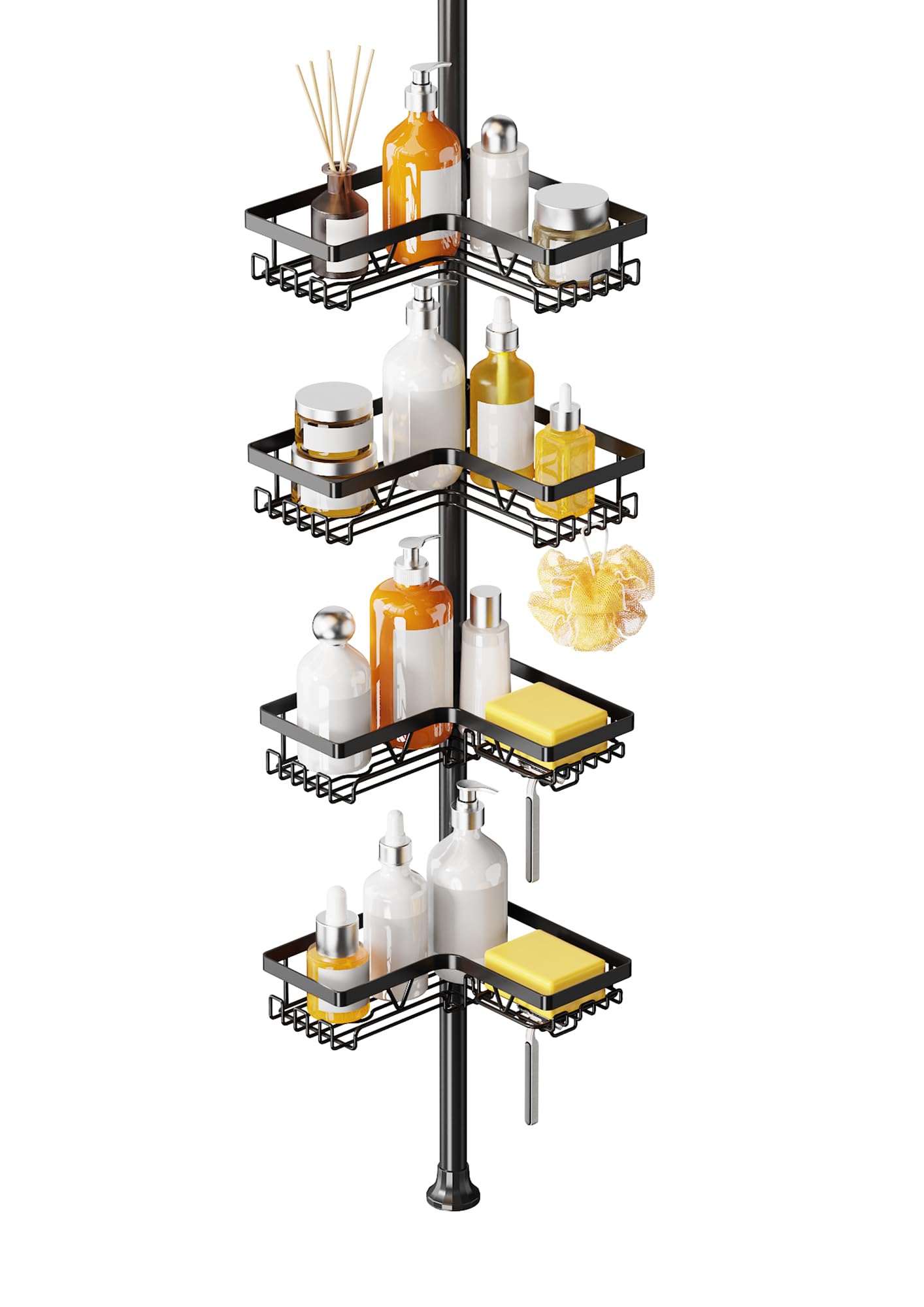 Kegii Telescopic Shower Caddy Corner Shower Shelf Bathroom Corner Storage Black