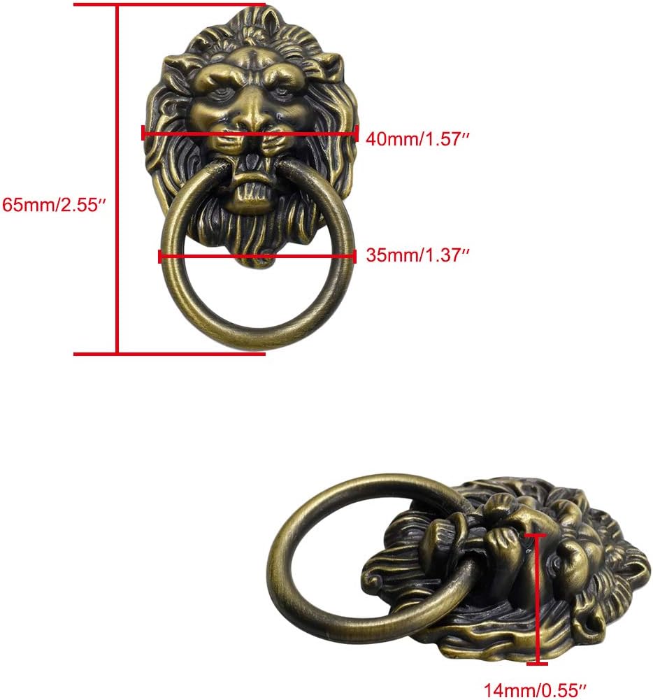Luomorgo 12 Pack Cabinet Knobs Pulls Lion Head Ring Pulls Handle for Drawer Dresser Wardrobe Kitchen Cupboard, L 2.6" x W 1.6"