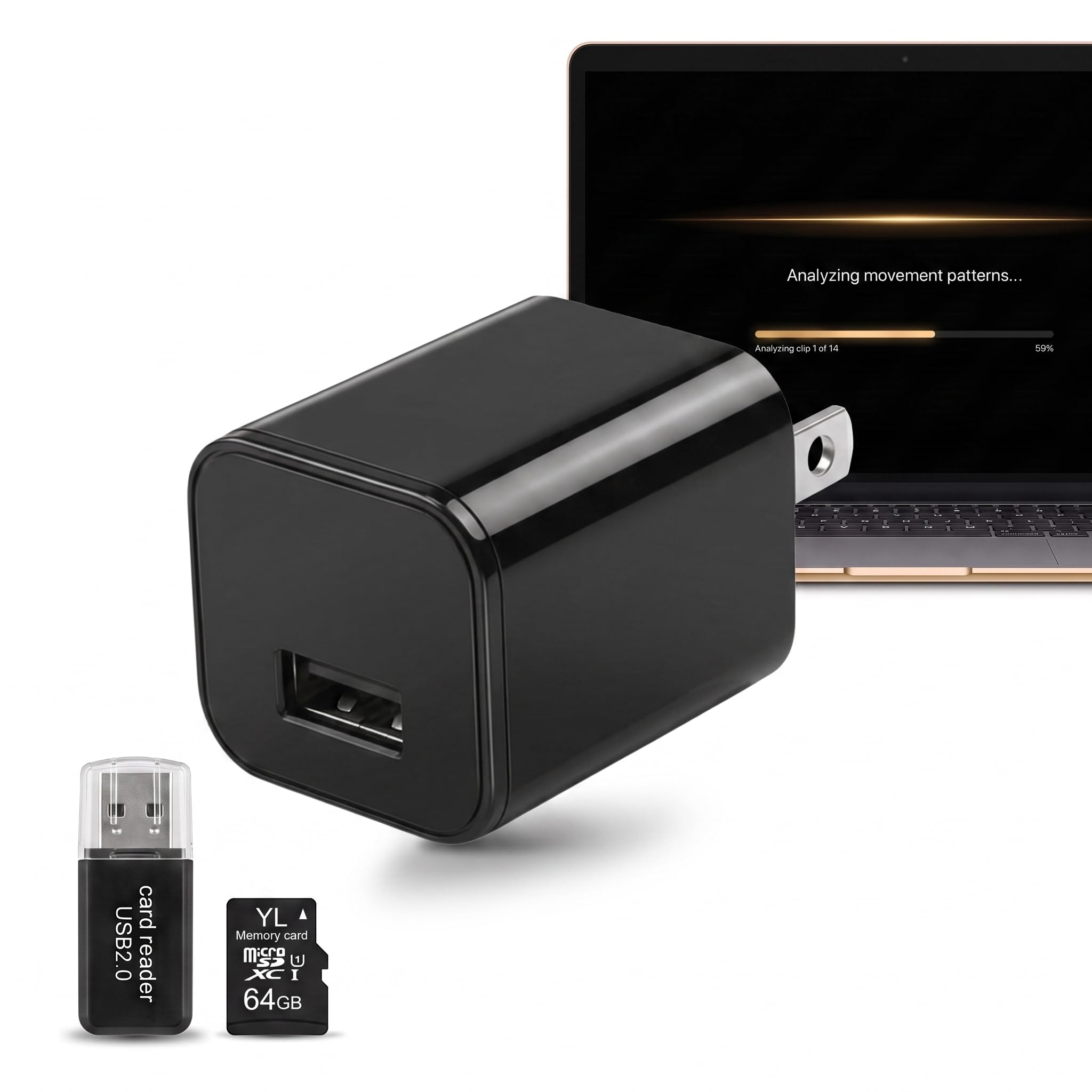 Photo 1 of LOKX Security Camera USB Wall Charger, No WiFi Needed, 1080P HD Indoor Security Camera & Nanny Cam, 64GB SD Card Included, Motion Detection, AI Security App for Home & Office