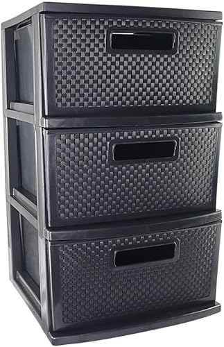 Conjunto de 3 Cestos de Armazenamento Empilháveis em Vime, Preto