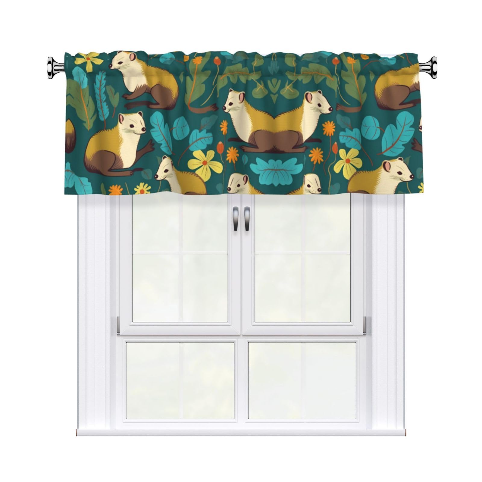 Whjssf Black Valance Rod Short Curtain 54X18in Foraging Ferret Printed Home Decoration Soft Touch Light Blocking For Kitchen Bathroom Window