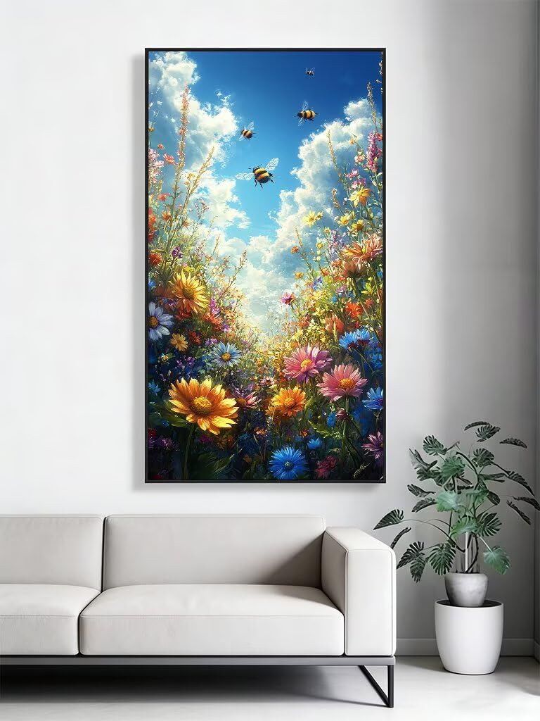Diamond Painting Set See Diamond painting Groß Biene Kreativ Set für Erwachsene, 5D DIY Voller Round Diamant Art Mosaikherstellung Tickerei Art für Retro Wand Deko, Geschsenk für Frau 60x120cm 4-0Y30