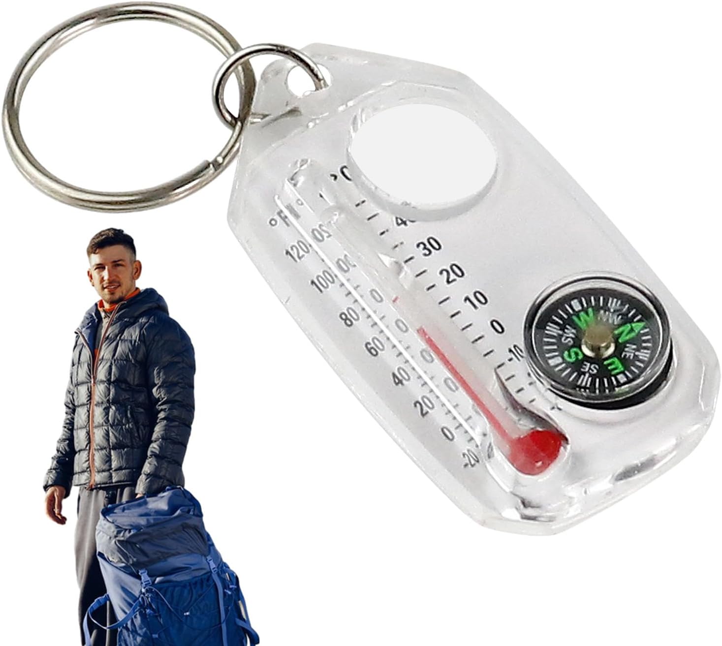 Compass Thermometer Keychain - Survival Gear Tool | Outdoor Navigation Keychain | Multiple Compass With Thermometer Accessory, Hiking Accessory,