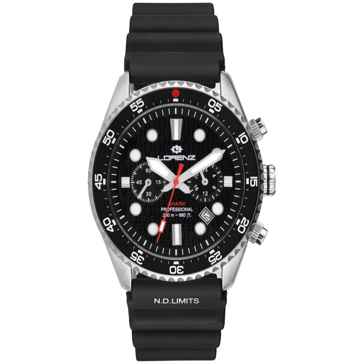 Lorenz Shark V Chrono 030285AA - Cronografo Sportivo da uomo - Orologio al quarzo con cinturino in Acciaio - Subacqueo Professionale Fino a 200 metri - Box con cinturino in gomma omaggio