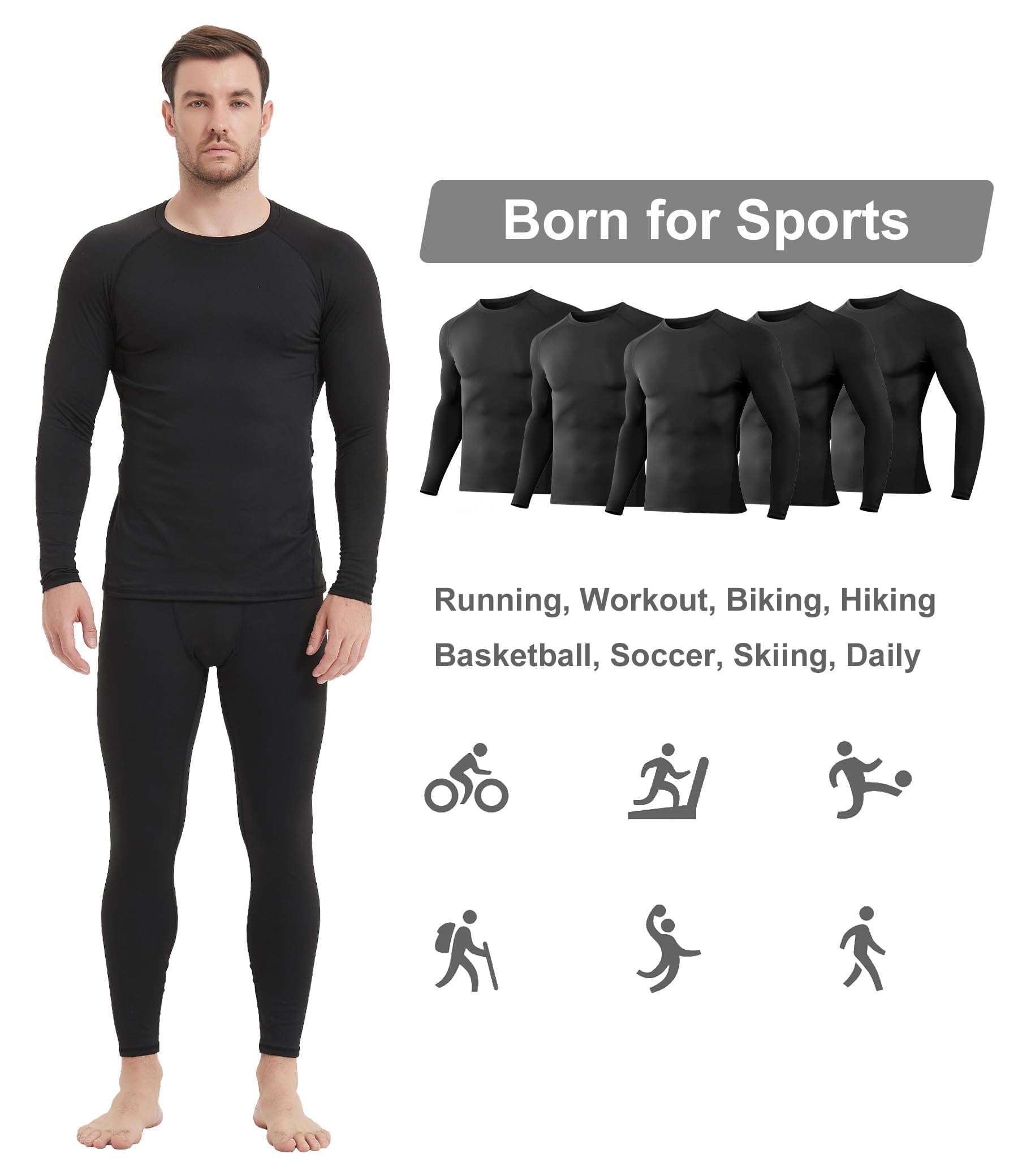 Dalavch 5er-Pack Kompressions-Shirts für Herren, langärmelig, athletisches Workout, Sport, Unterhemd, Baselayer, Top für den Winter