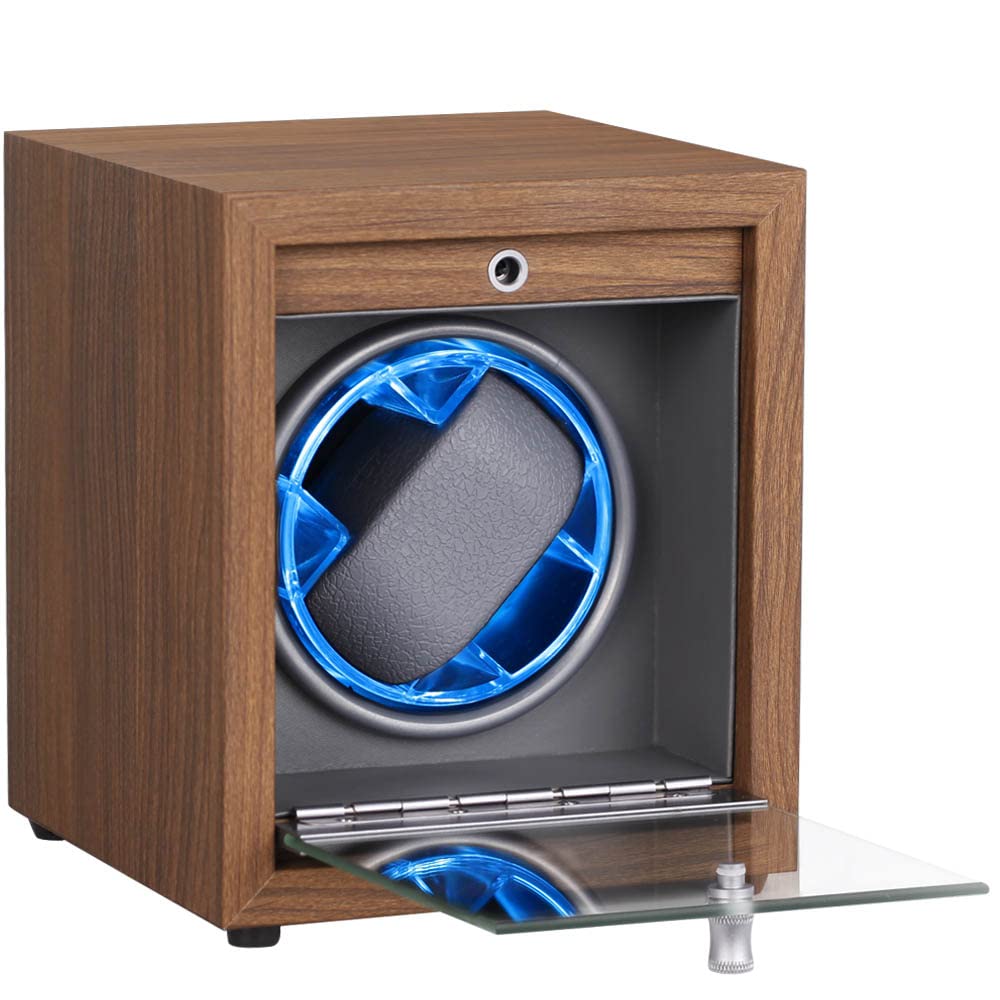 Automatic Watch Winder with LED Light Soft Flexible Watch Pillow AC Adapter Quiet Motor 4 Rotation Modes 1 Slot