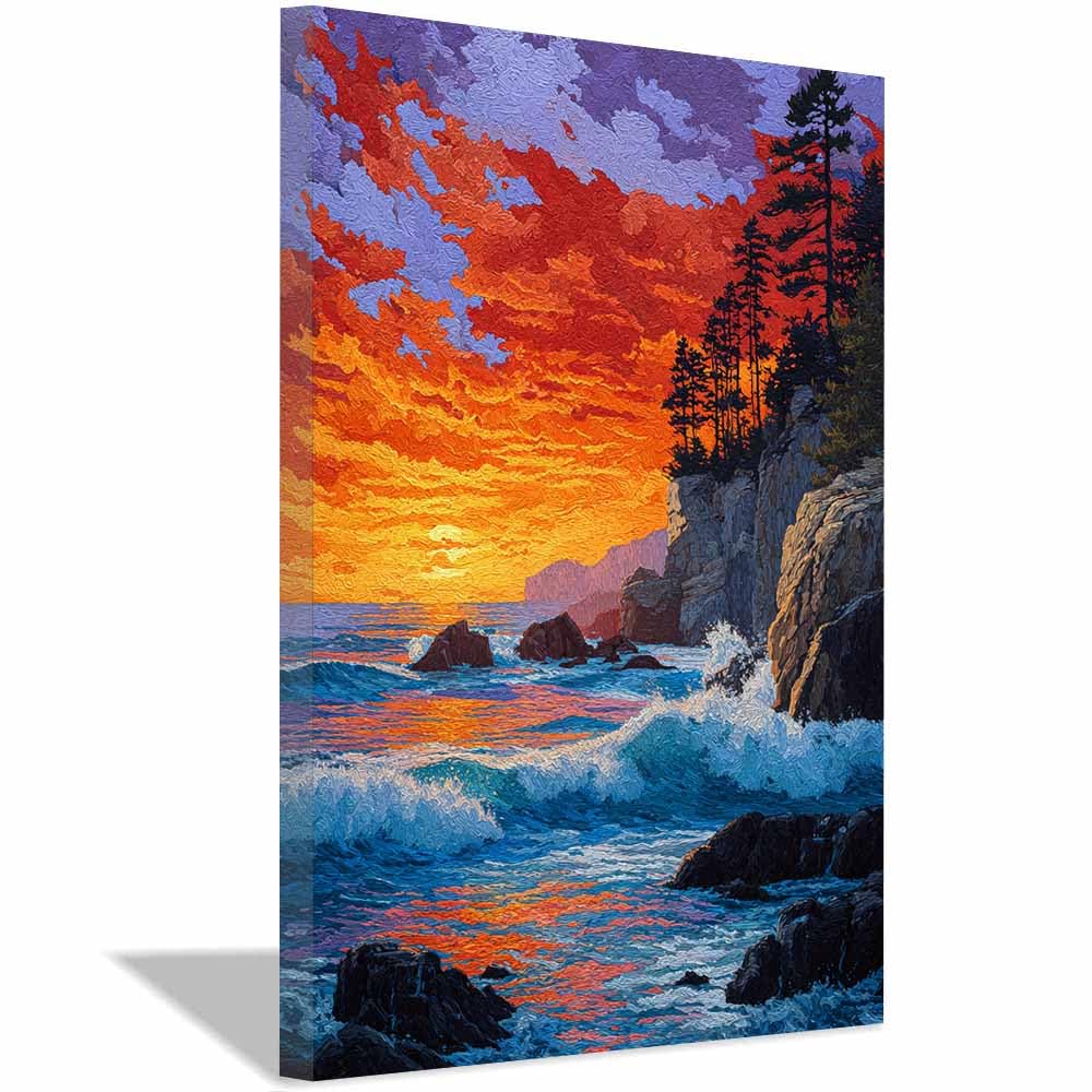 HOQIU Wall art for home decor Coastsal Sunset Views canvas artwork for wall, art prints, For living room, bedroom, bathroom, dining room, painting and decor.(Multicolor)-30x40cm Framed