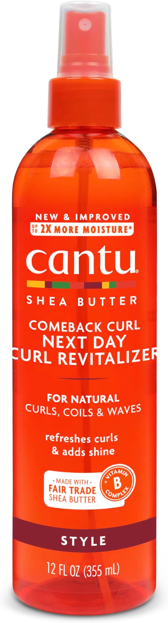 Cantu Comeback Curl Next Day Curl Revitalizer Mist with Shea Butter for Natural Hair, 12 fl oz