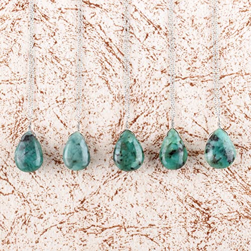 Odrilliongems™ Natural Emerald Gemstone Pear Pendant Necklace Chakra Healing Crystals Handmade Jewelry May Birthstone Rhodium Plated 925 Sterling Silver Chain 20 Inch Mother's Day Gift #TOP2
